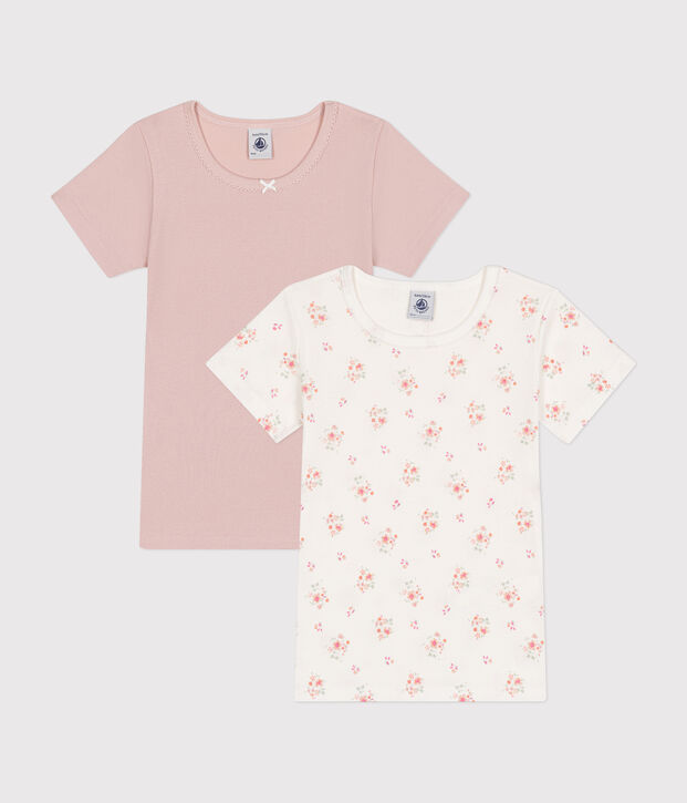 Lot de 2 tee-shirts &agrave; manches courtes fleur en coton enfant multicouleur