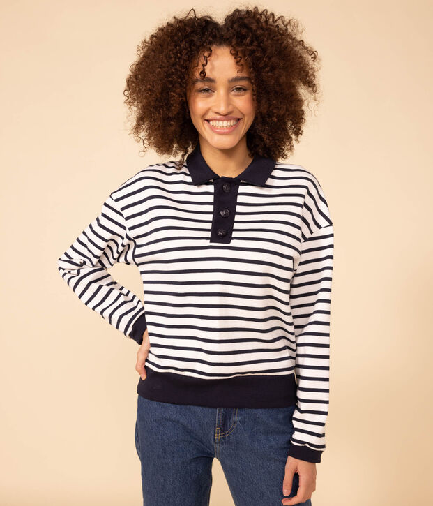 Marini&egrave;re polo en coton Femme blanc/bleu