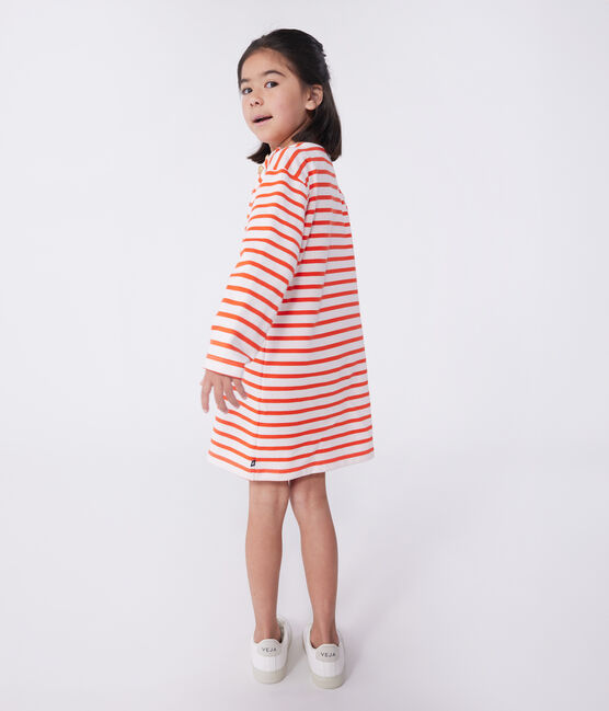 Katoenen kinderjurk met lange mouwen en strepen roze FLEUR/ SPICY