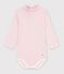 Body b&eacute;b&eacute; col roul&eacute; en coton &agrave; rayures rose/rose