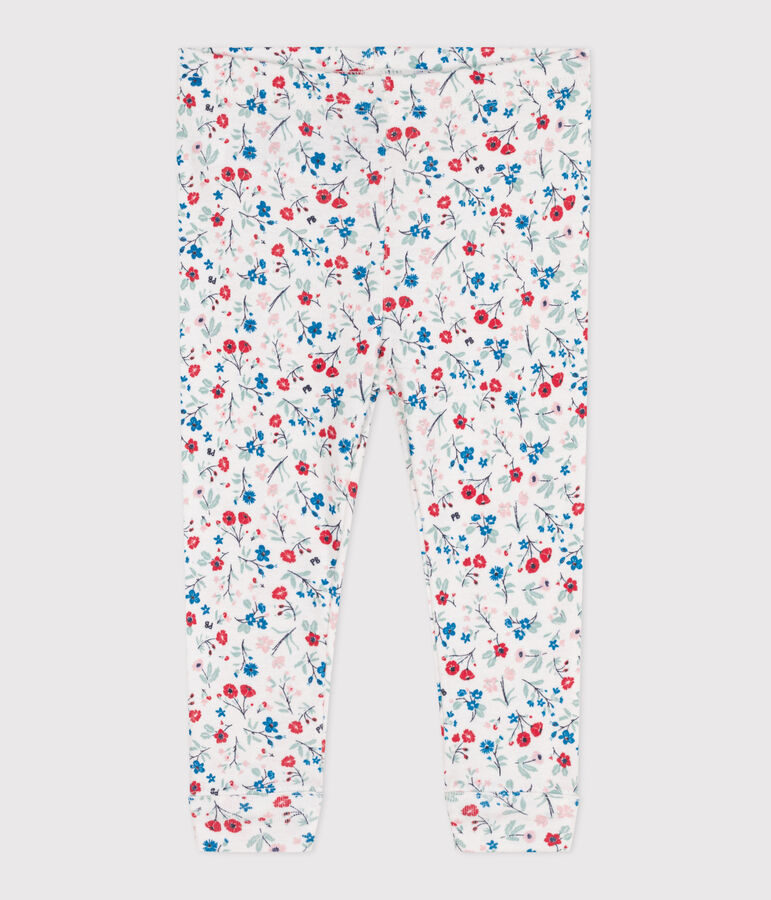 Katoenen legging met bloemenprint voor baby's wit MARSHMALLOW/wit MULTICO