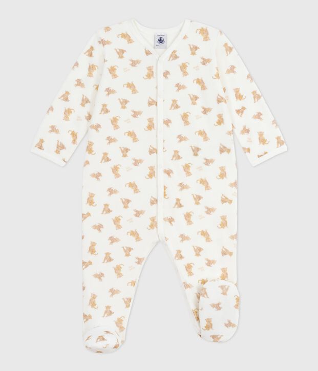 Fluwelen babypyjama met luipaardprint wit/multicouleur