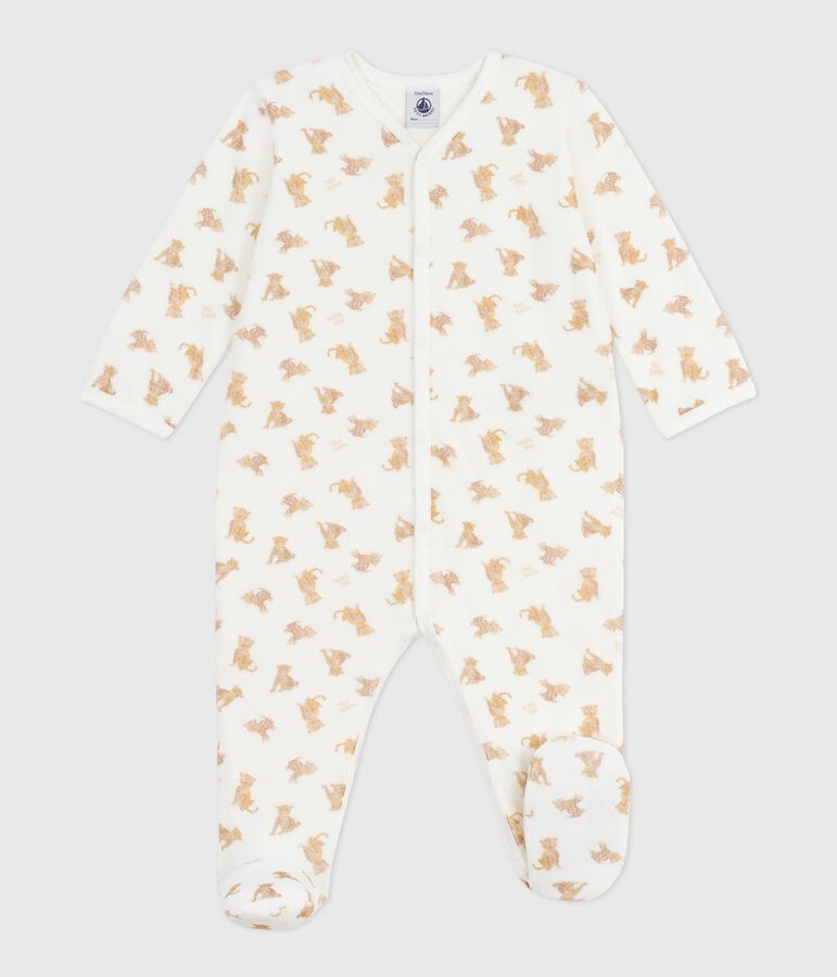 Pyjama b&eacute;b&eacute; en velours imprim&eacute; l&eacute;opards blanc MARSHMALLOW/blanc MULTICO