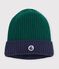 Tweekleurige gebreide kindermuts met fleecevoering groen/blauw