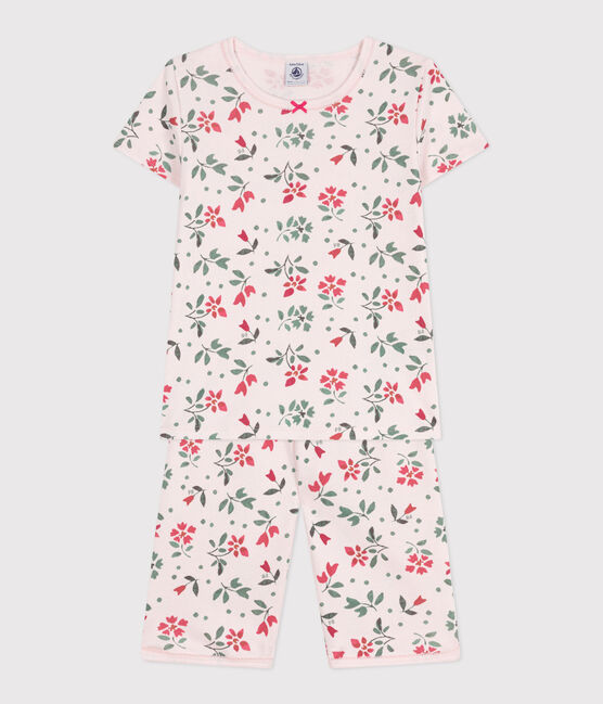 Pyjama capri enfant en coton imprimé fleuri rose FLEUR/blanc MULTICO