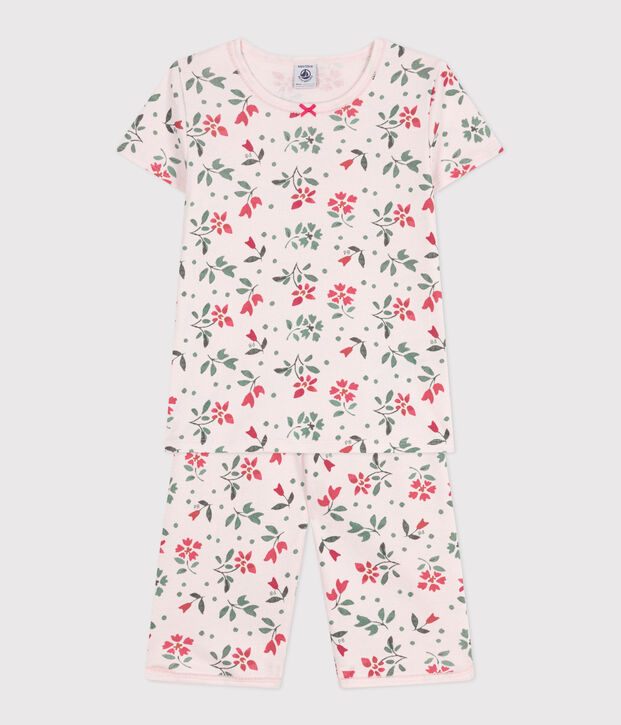 Pyjama capri enfant en coton imprim&eacute; fleuri rose/multicouleur