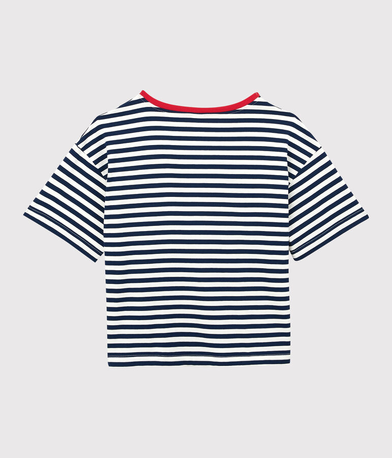 T-shirt voor dames in katoen, DE BOXY blauw/wit