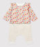 Ensemble 3 pièces imprimé fleurs bébé fille en laine et coton biologique beige MONTELIMAR/blanc MULTICO
