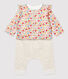 Ensemble 3 pièces imprimé fleurs bébé fille en laine et coton biologique