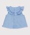 Katoenen babybloesje zonder mouwen in geborduurde chambray blauw