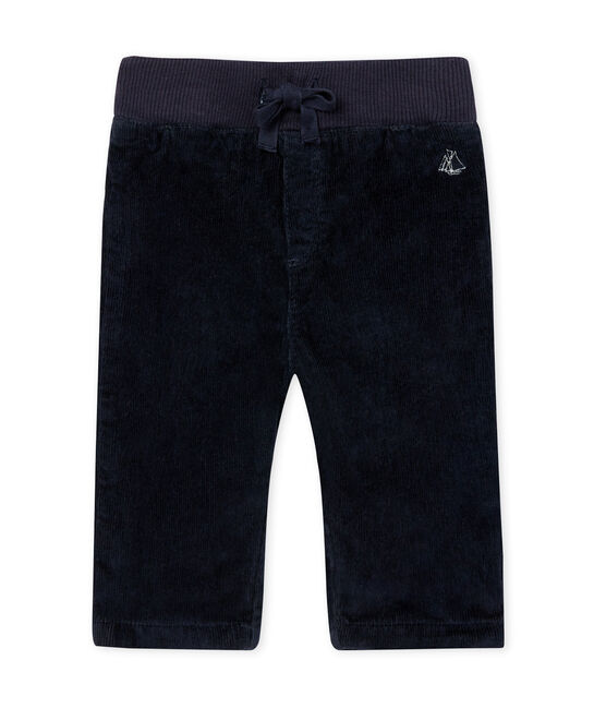 Broek in gevoerd stretchfluweel voor babyjongens blauw SMOKING