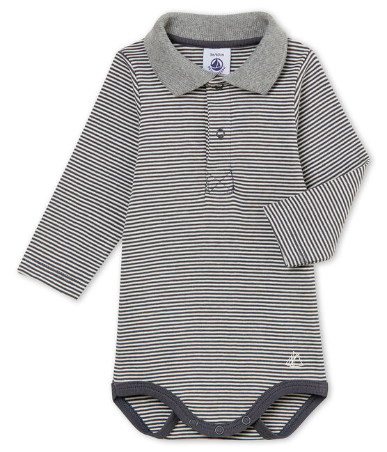 Body col polo rayure milleraies bébé garçon gris MAKI/blanc MARSHMALLOW