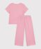 Pyjama enfant en coton jambes larges &agrave; rayures rose/blanc