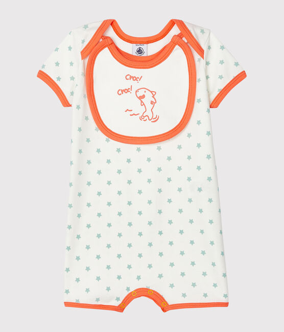 Combicourt bébé garçon en côte blanc MARSHMALLOW/vert VERGLAS