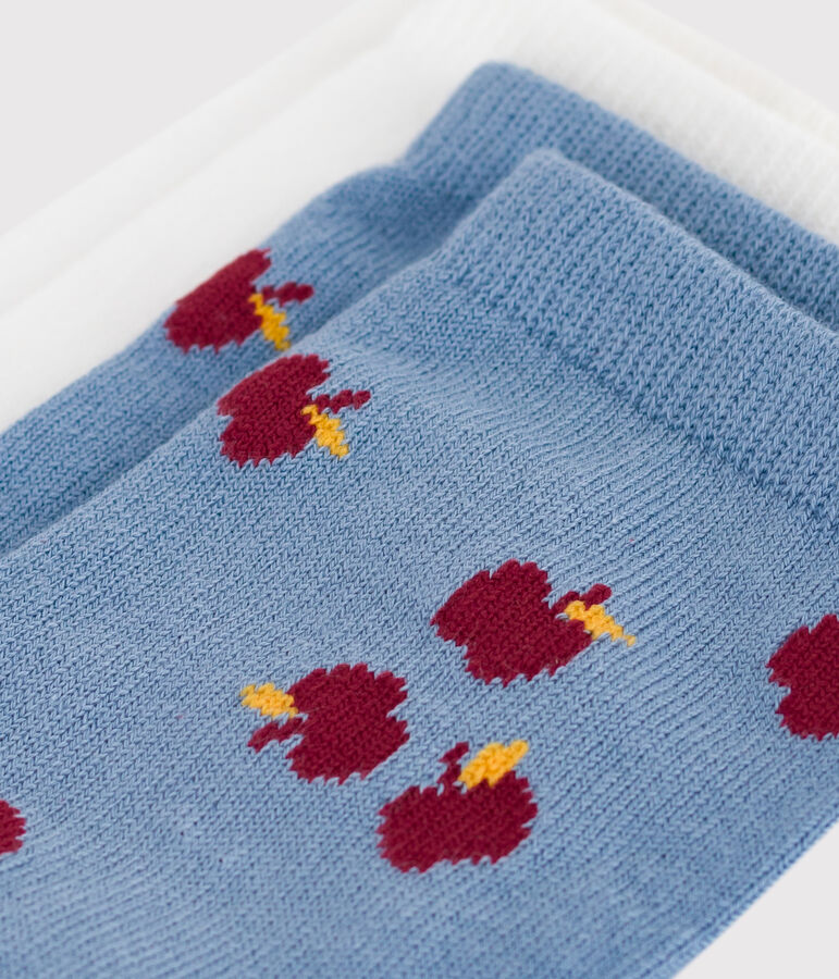 2 paires de chaussettes enfant en coton imprim&eacute; pommes multicouleur