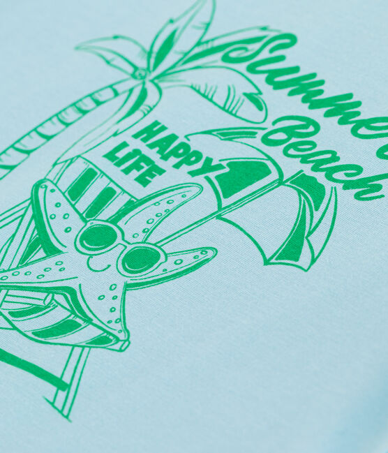 Katoenen T-shirt met korte mouwen en print voor kinderen blauw AQUATIC
