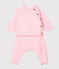 Ensemble deux pièces bébé en coton, laine mérinos et polyester rose FLEUR