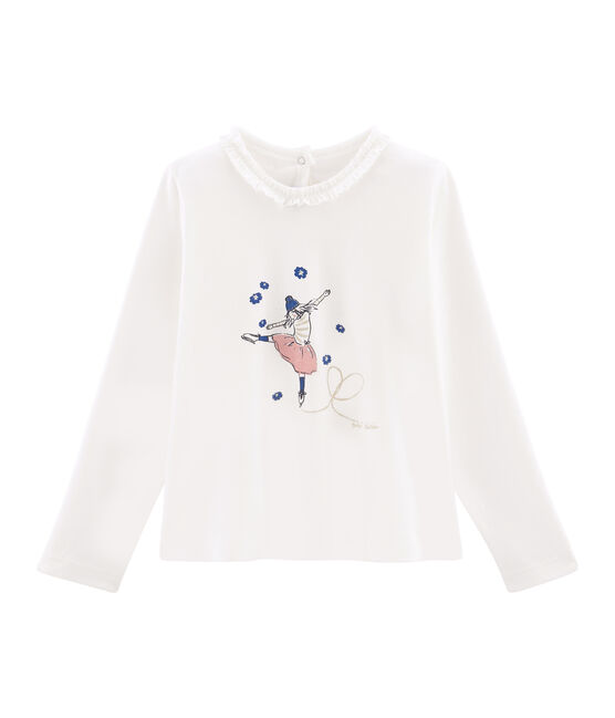 T-shirt met lange mouwen meisjes wit MARSHMALLOW