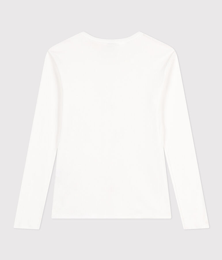 L'Iconique, T-shirt met lange mouw van effen ribstof voor dames wit