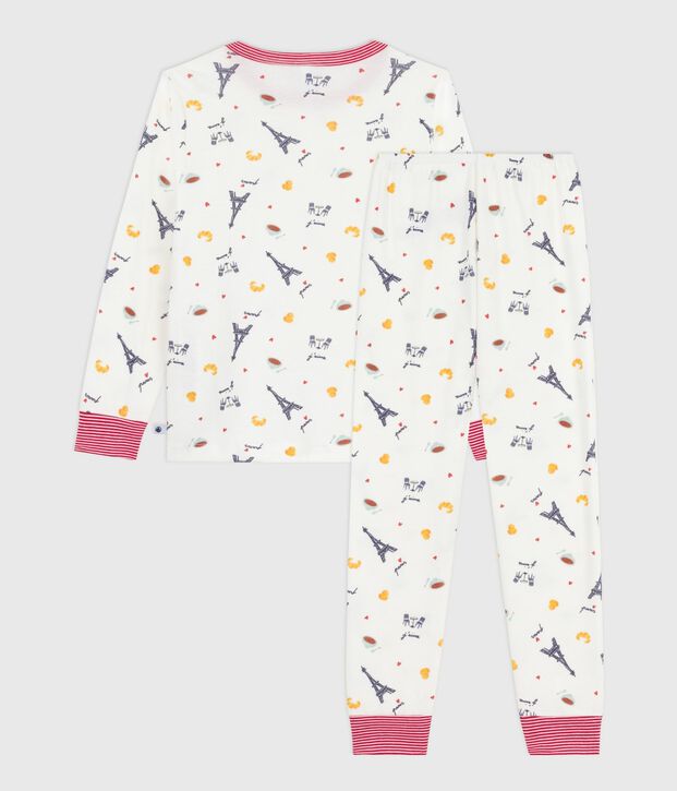 Pyjama enfant en coton imprim&eacute; Paris blanc/multicouleur
