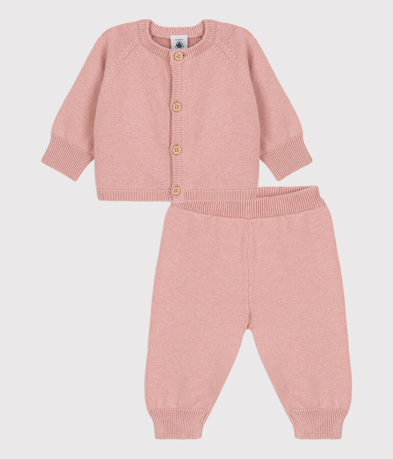 Ensemble 2 pi&egrave;ces b&eacute;b&eacute; en tricot laine et coton rose
