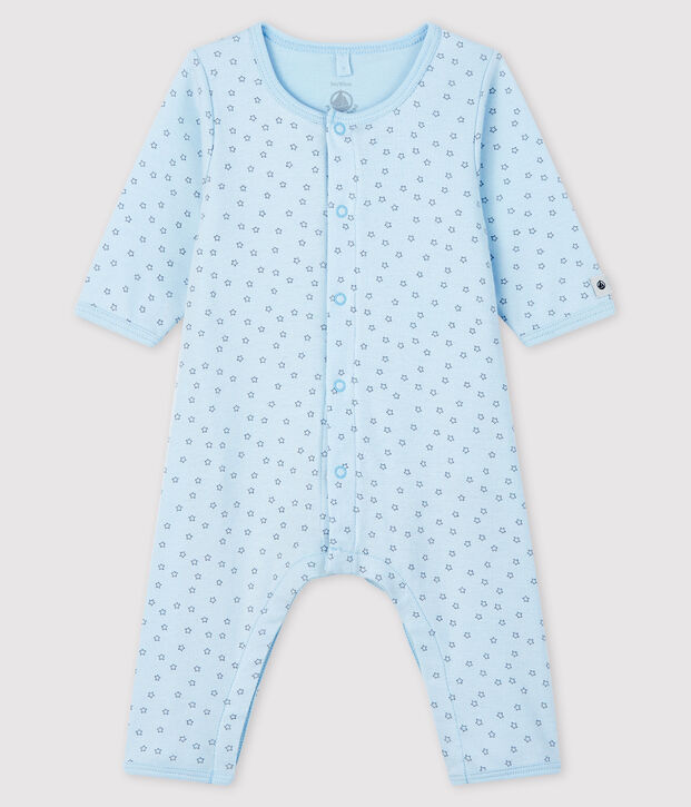 Jongens romper/pyjama zonder voetjes met stermotief van biologisch katoen blauw/grijs