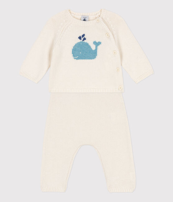 Setje van tricot uit wol en katoen voor baby's wit MARSHMALLOW