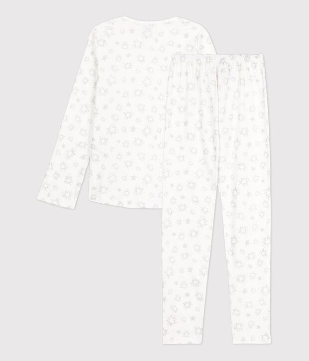 Katoenen meisjespyjama met sterrenprint wit/multicouleur