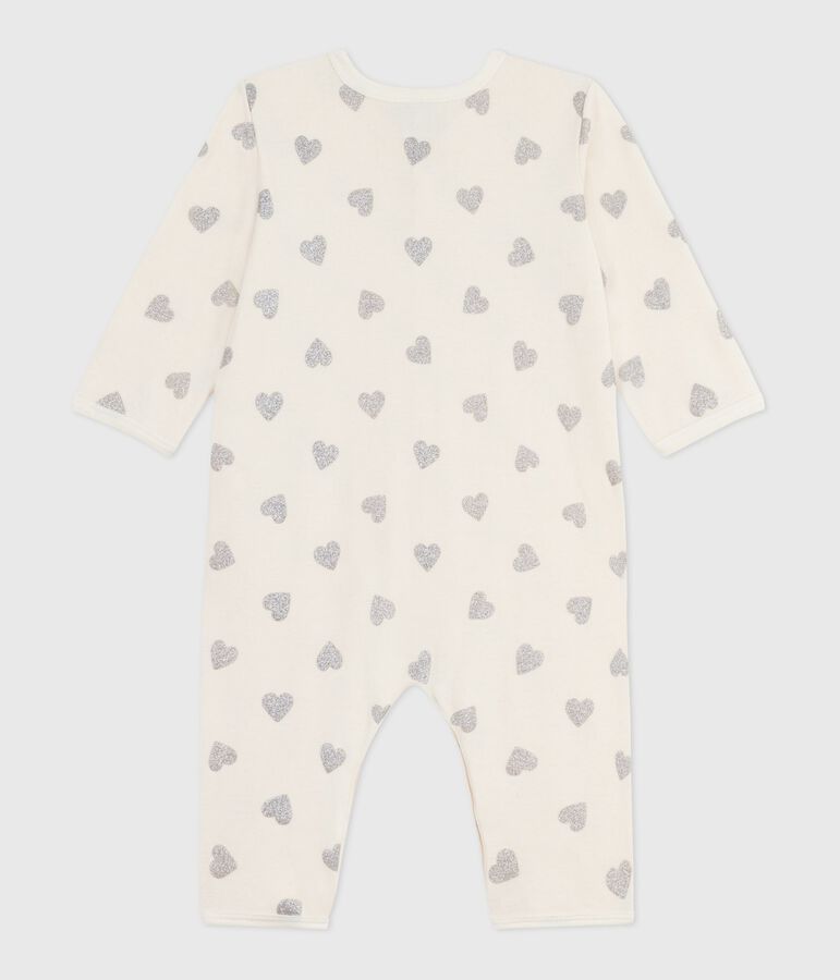 Katoenen babypyjama zonder voetjes met print ecru/grijs