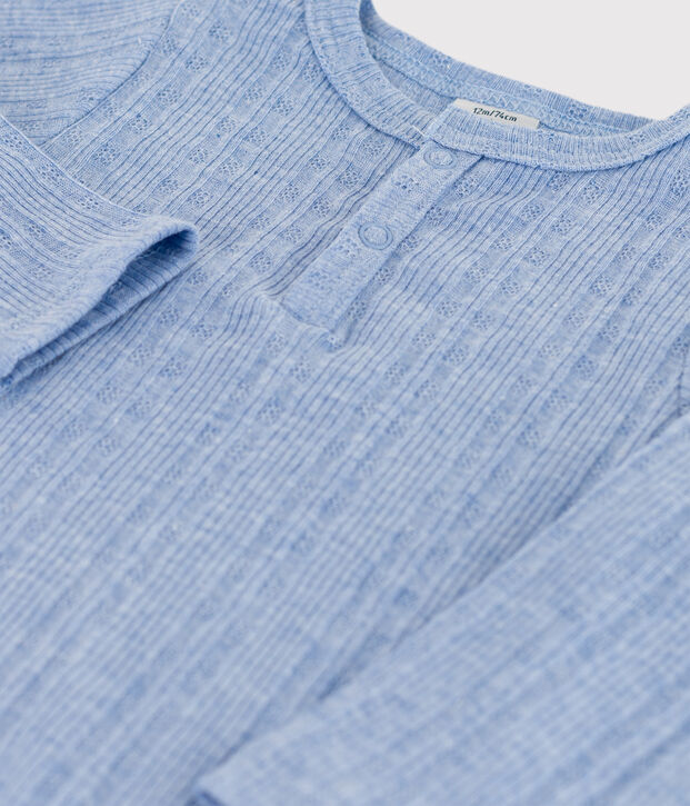 Katoenen body met lange mouwen en Tunesische hals voor baby's blauw