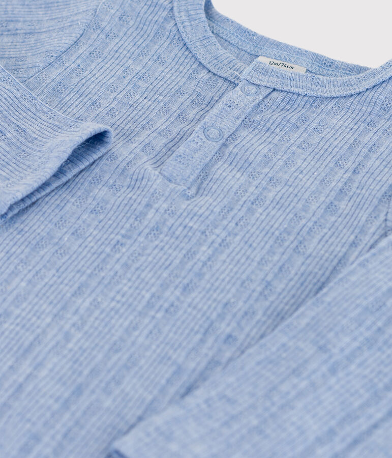 Katoenen body met lange mouwen en Tunesische hals voor baby's blauw