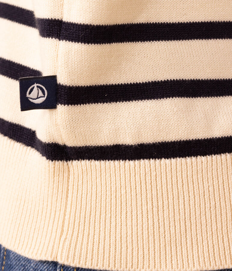 Pull en coton marini&egrave;re Femme &eacute;cru/bleu