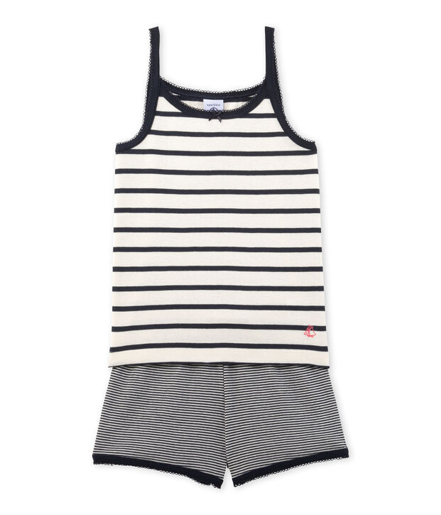 Pyjacourt fille ray&eacute; blanc/bleu