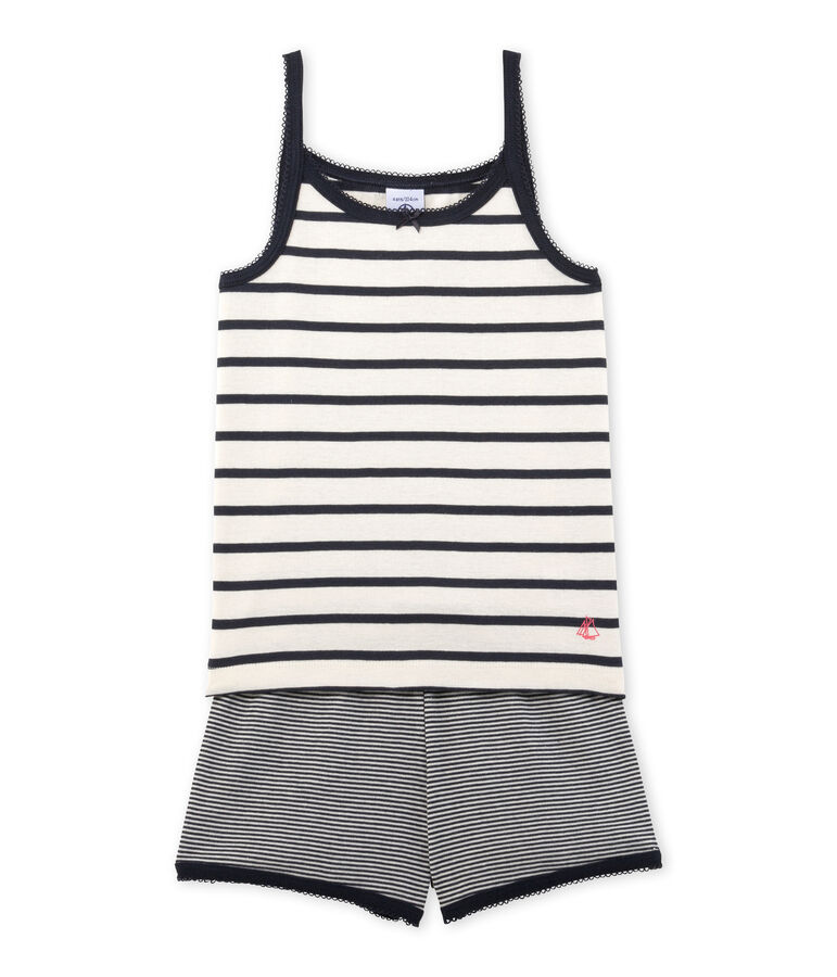 Pyjacourt fille ray&eacute; blanc/bleu