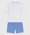 Korte pyjama in katoen voor dames  wit MARSHMALLOW/blauw PERSE