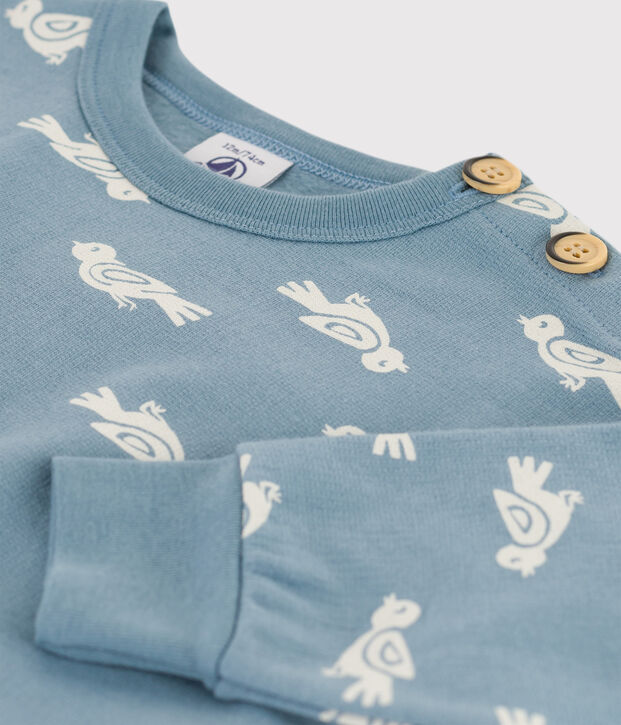 Sweater in katoen met vogelprint voor baby's. blauw/wit