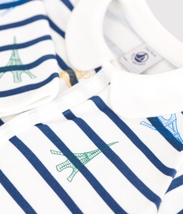 Pyjama b&eacute;b&eacute; en coton sans pieds avec col Paris blanc/multicouleur