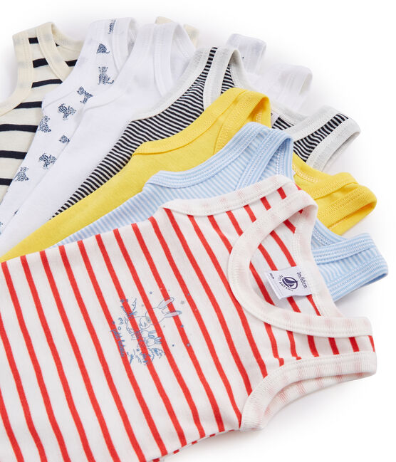 Verrassingstasje met 7 mouwloze rompers baby jongen variante 1