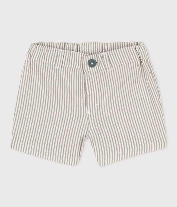 Seersucker short voor baby's groen/wit