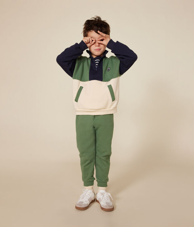 Sweatshirt col camionneur en molleton enfant gar&ccedil;on &eacute;cru/multicouleur