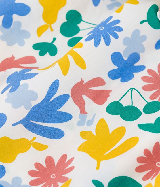 Korte bedrukte tuinbroek in popeline met bloemenprint voor baby's wit MARSHMALLOW/wit MULTICO