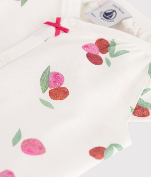 Combinaison courte b&eacute;b&eacute; en coton fruits blanc/multicouleur