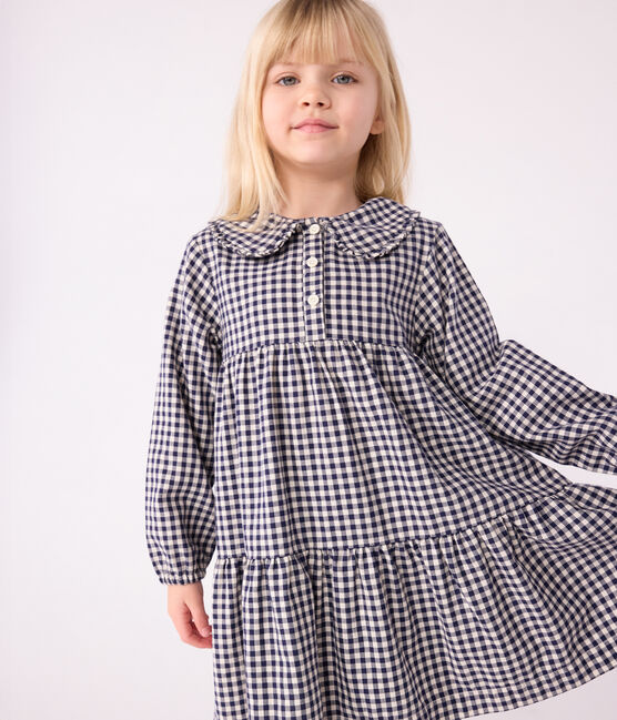 Flanellen geruite jurk met lange mouwen voor kinderen blauw SOIR/ MILK