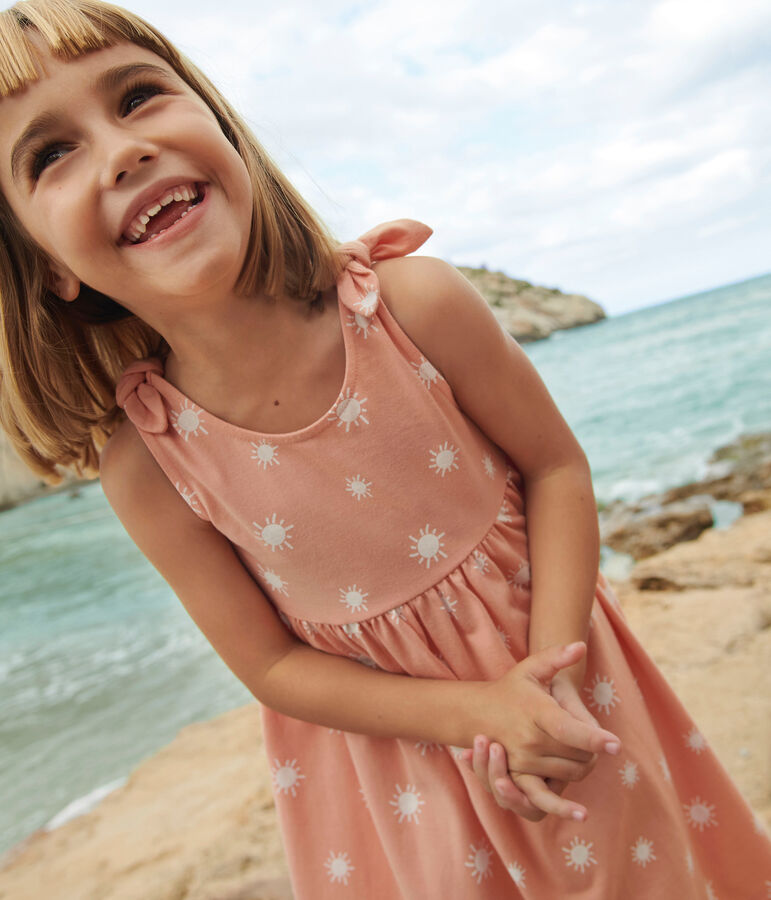 Katoenen mouwloze kinderjurk met print oranje/wit