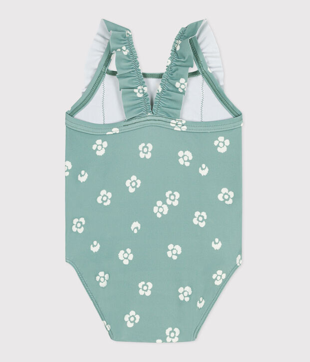 Maillot de bain b&eacute;b&eacute; une pi&egrave;ce &agrave; volants, imprim&eacute; fleuri vert/blanc