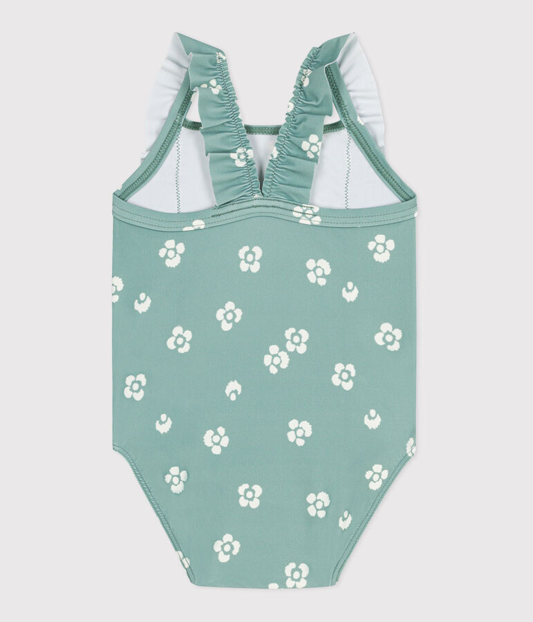 Maillot de bain b&eacute;b&eacute; une pi&egrave;ce &agrave; volants, imprim&eacute; fleuri vert/blanc