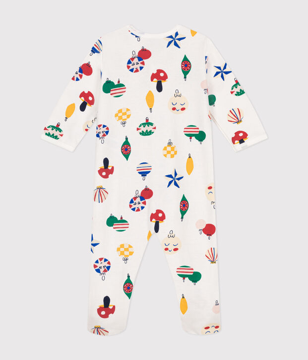 Pyjama en molleton gratt&eacute; imprim&eacute; boules de No&euml;l b&eacute;b&eacute; blanc/multicouleur