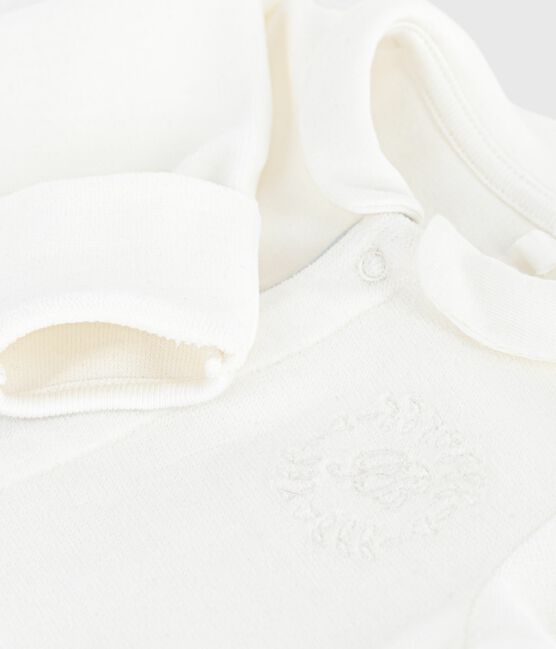 Pyjama bébé en velours à col uni blanc MARSHMALLOW