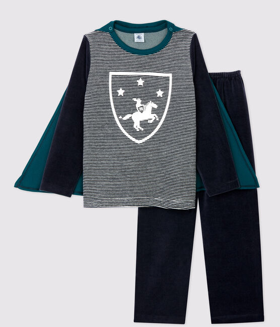 Fluwelen ridder pyjama jongens blauw SMOKING/wit MULTICO