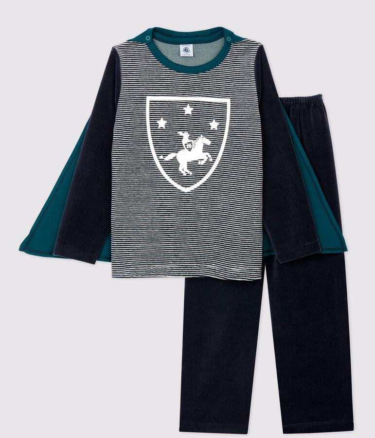 Pyjama de chevalier petit gar&ccedil;on en velours bleu/multicouleur